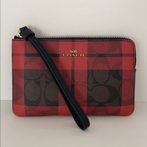 Coach Signature Red Field Plaid Zip Wristlet
